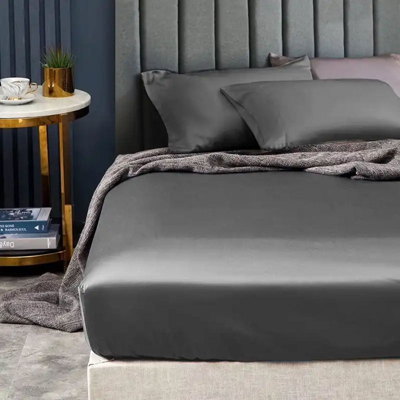 Ramesses 1500TC Elite Egyptian Cotton Sateen Fitted Sheet Combo Set Charcoal King Single Payday Deals