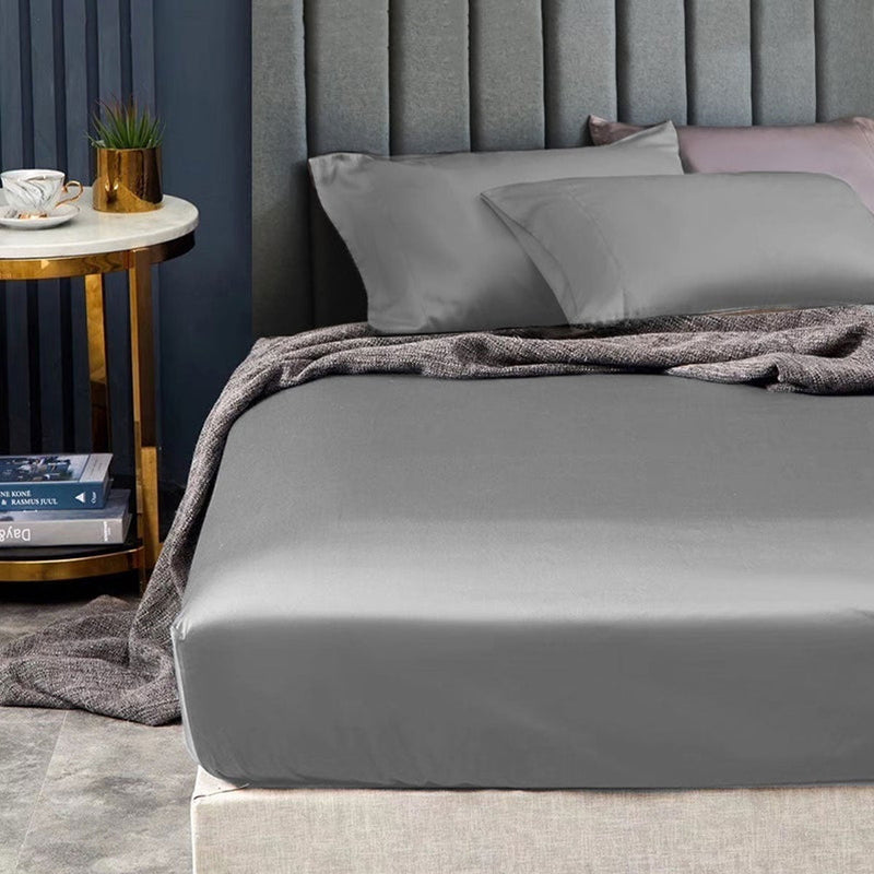 Ramesses 1500TC Elite Egyptian Cotton Sateen Fitted Sheet Combo Set Grey Double Payday Deals