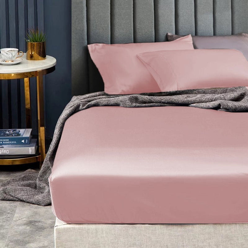 Ramesses 1500TC Elite Egyptian Cotton Sateen Fitted Sheet Combo Set Rose Pink Double Payday Deals