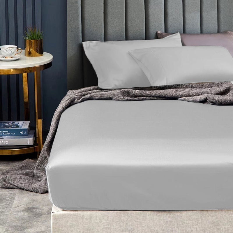 Ramesses 1500TC Elite Egyptian Cotton Sateen Fitted Sheet Combo Set Silver King Single Payday Deals