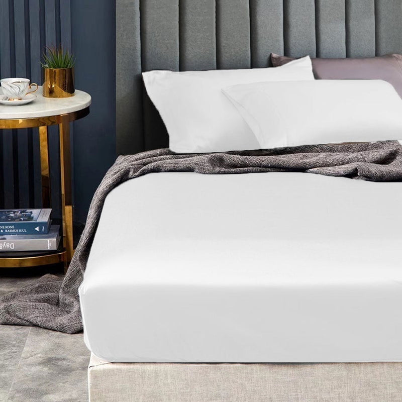 Ramesses 1500TC Elite Egyptian Cotton Sateen Fitted Sheet Combo Set White King Single Payday Deals