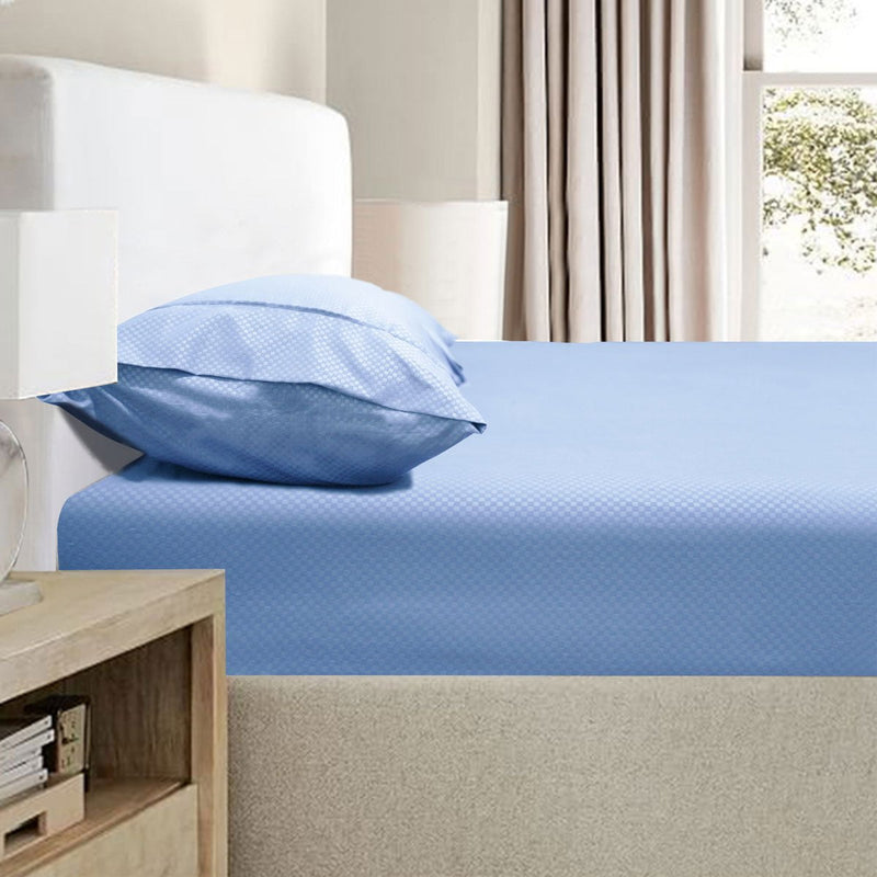 Ramesses 2000TC Bamboo Embossed Fitted Sheet Combo Set Mid Blue Double Payday Deals