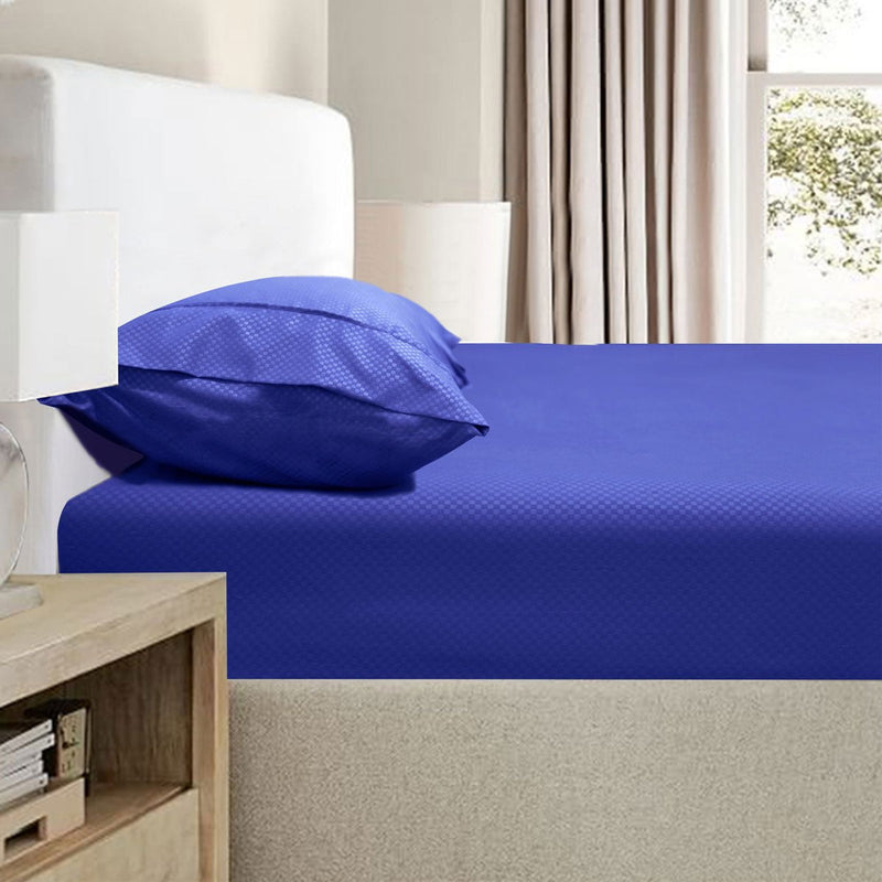 Ramesses 2000TC Bamboo Embossed Fitted Sheet Combo Set Royal Blue Double Payday Deals