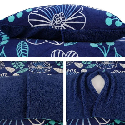 Ramesses Blue Flower Printed Sherpa Flannel Fleece Reversible Blanket Set Queen/King Payday Deals