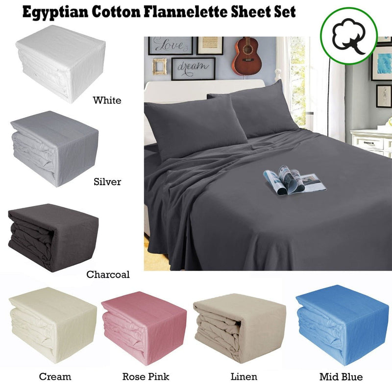 Ramesses Egyptian Cotton Flannel Sheet Set White Queen Payday Deals