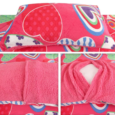 Ramesses Pink Heart Printed Sherpa Flannel Fleece Reversible Blanket Set Queen/King Payday Deals