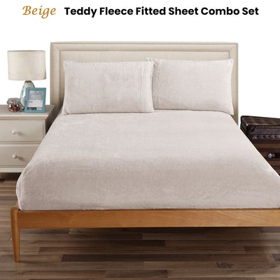 Ramesses Teddy Fleece Fitted Sheet Combo Set Beige Queen Payday Deals