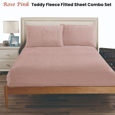 Ramesses Teddy Fleece Fitted Sheet Combo Set Rose Pink Queen Payday Deals