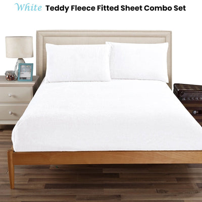 Ramesses Teddy Fleece Fitted Sheet Combo Set White Queen Payday Deals