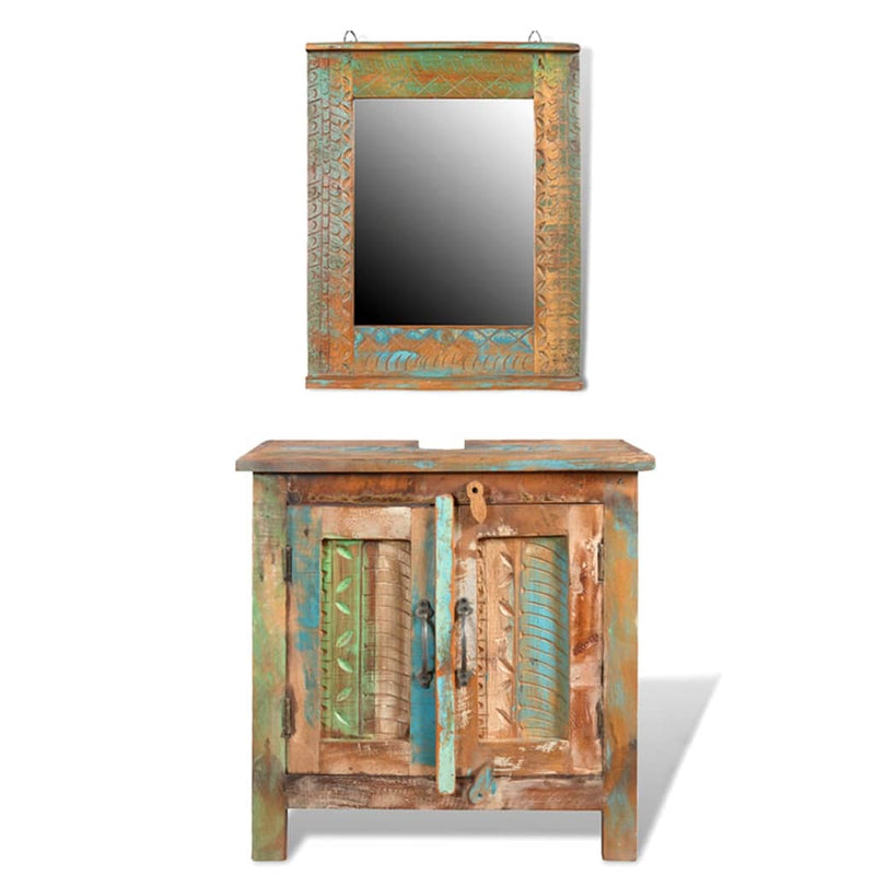 Reclaimed Solid Wood Bathroom Vanity Cabinet Set with Mirror Payday Deals