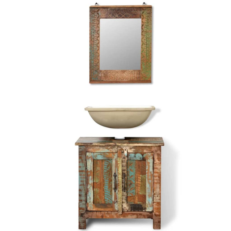 Reclaimed Solid Wood Bathroom Vanity Cabinet Set with Mirror Payday Deals