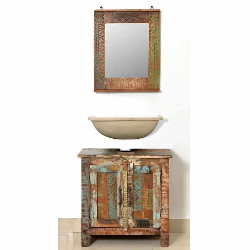 Reclaimed Solid Wood Bathroom Vanity Cabinet Set with Mirror Payday Deals