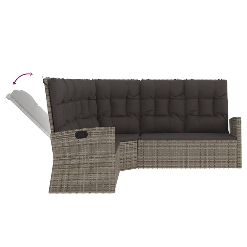 Reclining Corner Sofa with Cushions Grey Poly Rattan Payday Deals