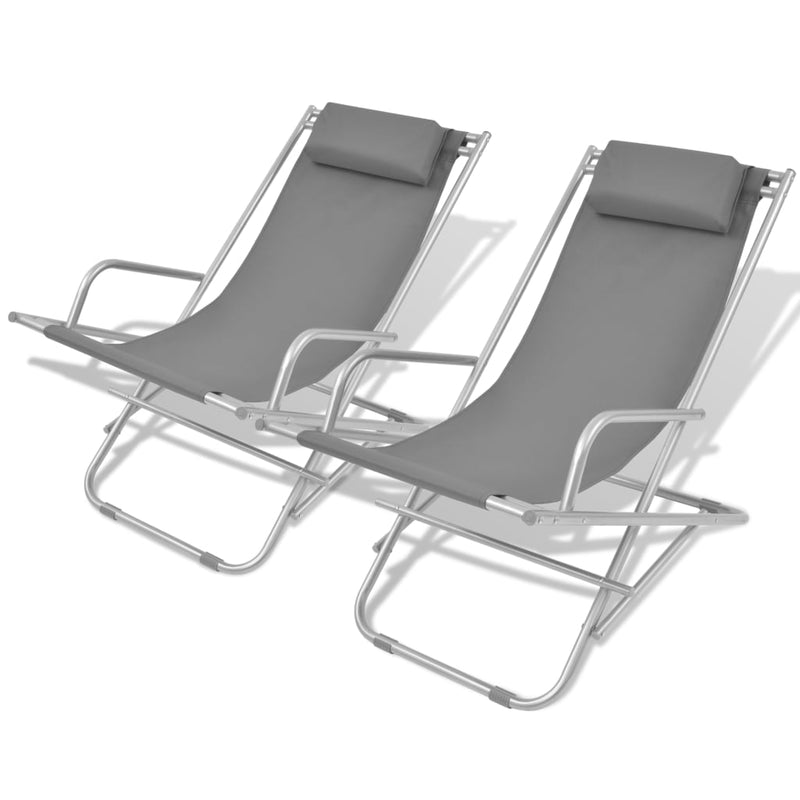 Reclining Deck Chairs 2 pcs Steel Grey Payday Deals