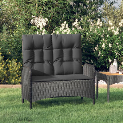 Reclining Garden Bench with Cushions 107 cm Poly Rattan Black