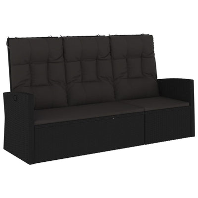 Reclining Garden Bench with Cushions Black 173 cm Poly rattan Payday Deals