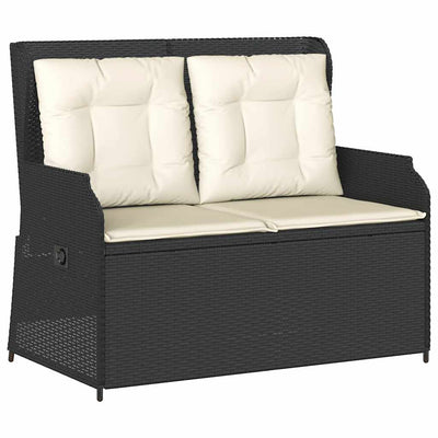 Reclining Garden Bench with Cushions Black Poly Rattan Payday Deals