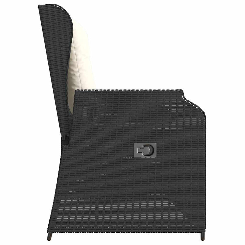 Reclining Garden Bench with Cushions Black Poly Rattan Payday Deals