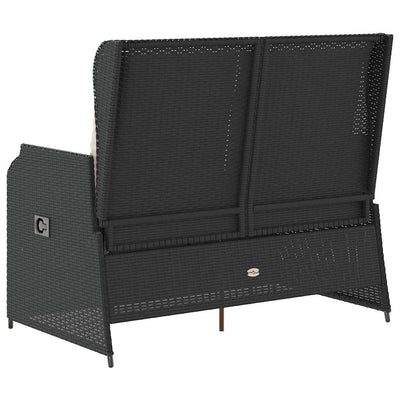 Reclining Garden Bench with Cushions Black Poly Rattan Payday Deals