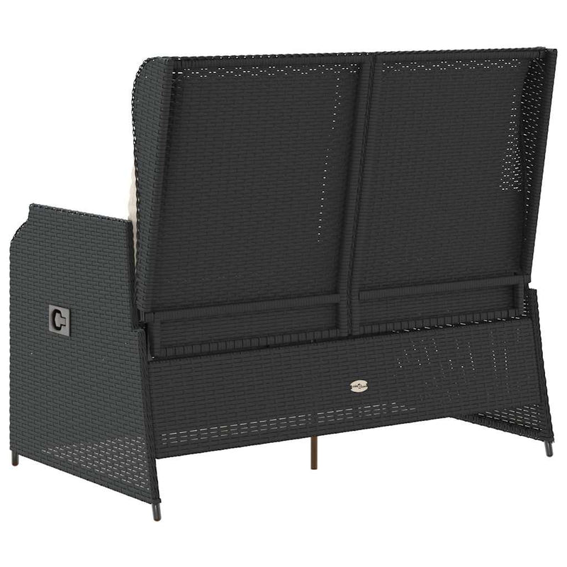 Reclining Garden Bench with Cushions Black Poly Rattan Payday Deals