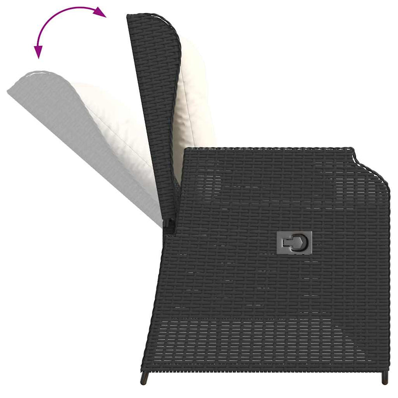 Reclining Garden Bench with Cushions Black Poly Rattan Payday Deals