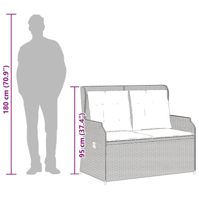 Reclining Garden Bench with Cushions Black Poly Rattan Payday Deals