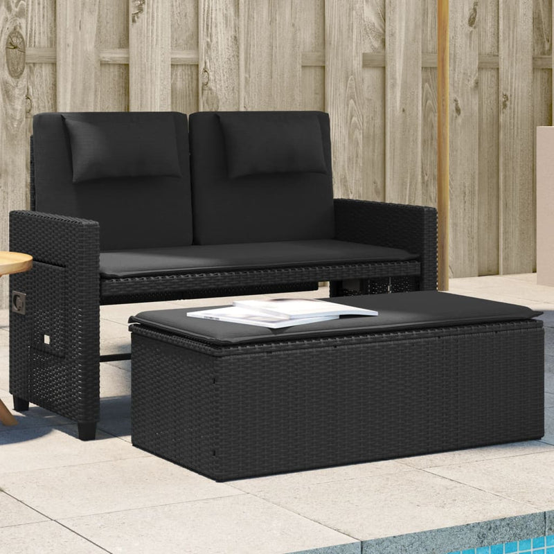 Reclining Garden Bench with Cushions Black Poly Rattan Payday Deals