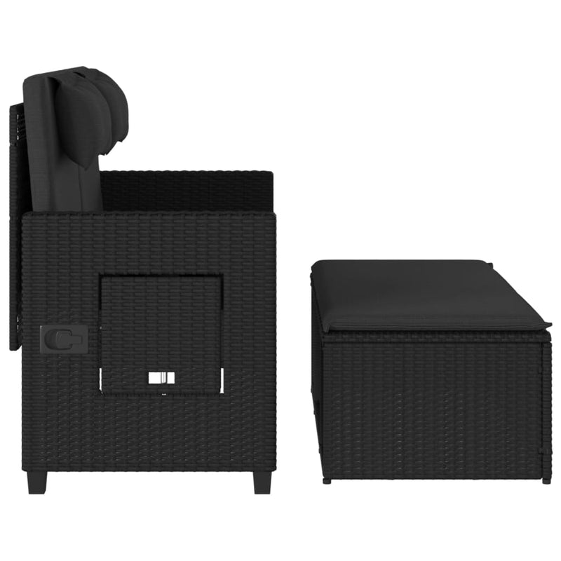 Reclining Garden Bench with Cushions Black Poly Rattan Payday Deals