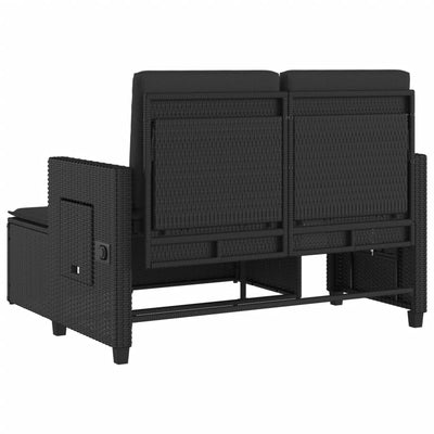 Reclining Garden Bench with Cushions Black Poly Rattan Payday Deals