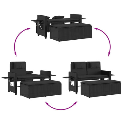Reclining Garden Bench with Cushions Black Poly Rattan Payday Deals