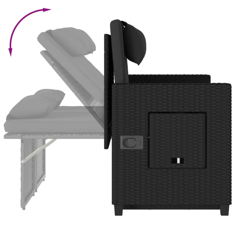 Reclining Garden Bench with Cushions Black Poly Rattan Payday Deals