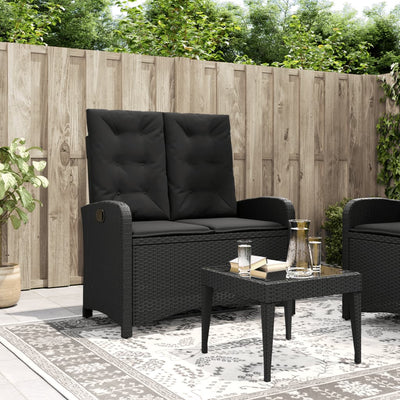 Reclining Garden Bench with Cushions Black Poly Rattan