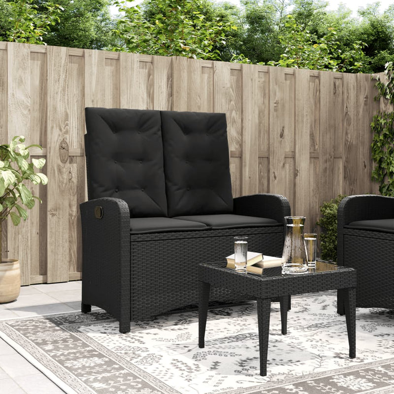 Reclining Garden Bench with Cushions Black Poly Rattan Payday Deals