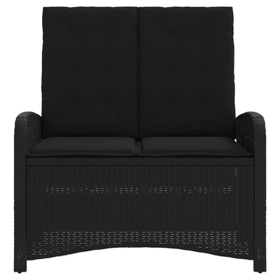 Reclining Garden Bench with Cushions Black Poly Rattan Payday Deals