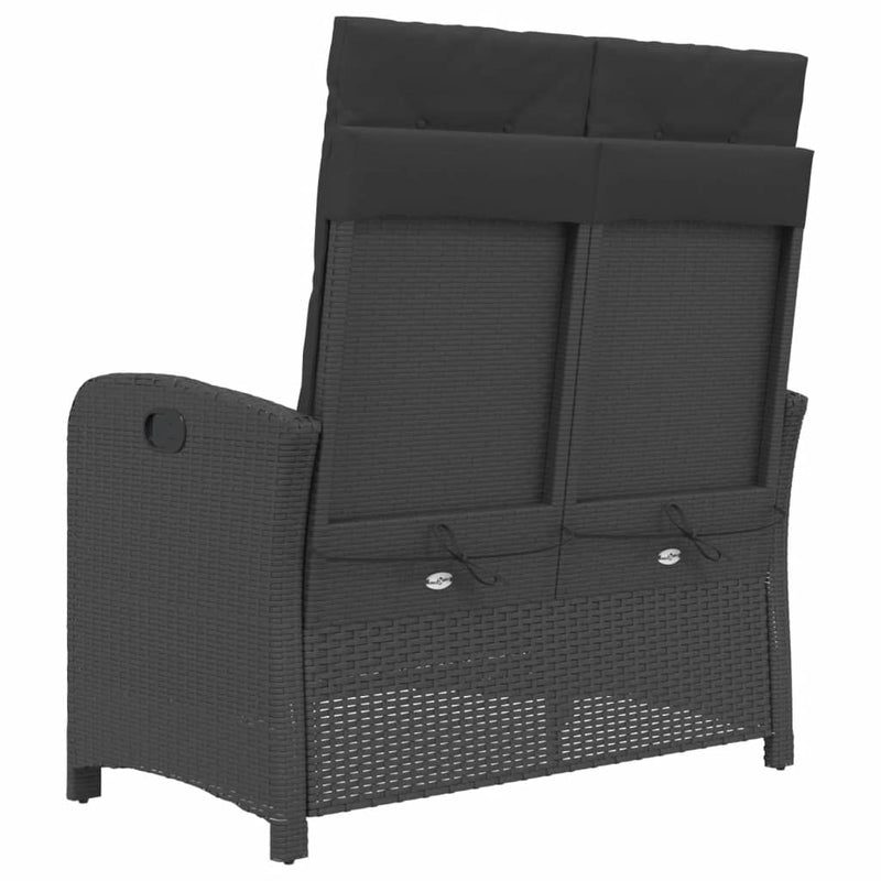 Reclining Garden Bench with Cushions Black Poly Rattan Payday Deals