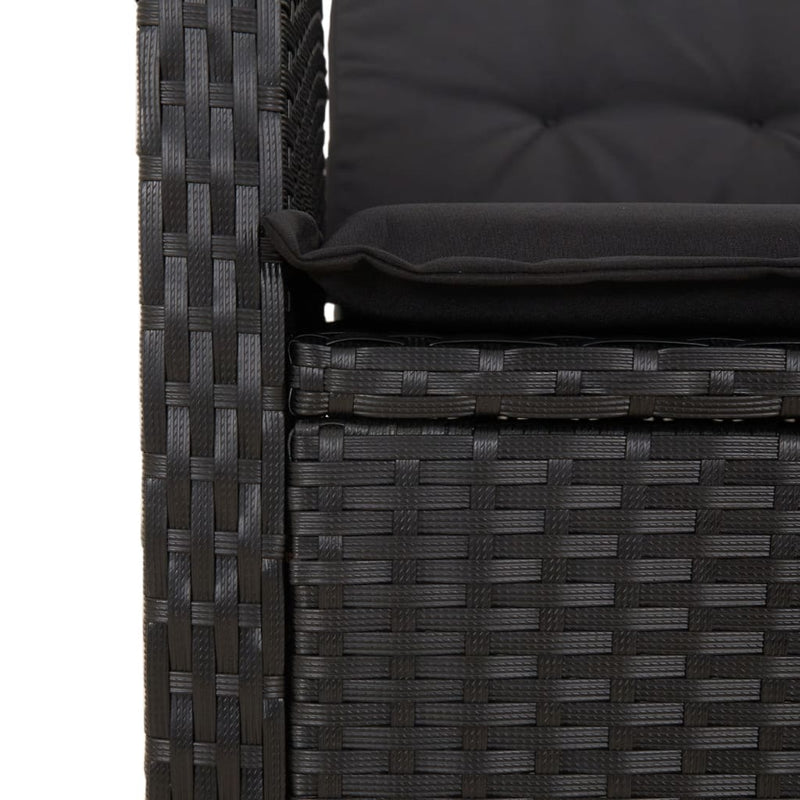 Reclining Garden Bench with Cushions Black Poly Rattan Payday Deals