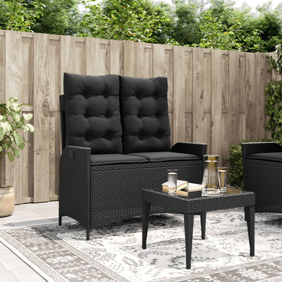 Reclining Garden Bench with Cushions Black Poly Rattan