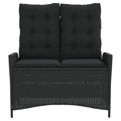 Reclining Garden Bench with Cushions Black Poly Rattan Payday Deals