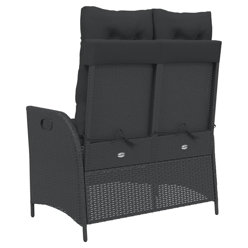 Reclining Garden Bench with Cushions Black Poly Rattan Payday Deals