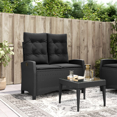 Reclining Garden Bench with Cushions Black Poly Rattan