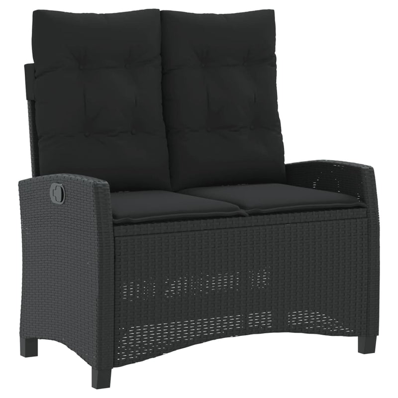 Reclining Garden Bench with Cushions Black Poly Rattan Payday Deals