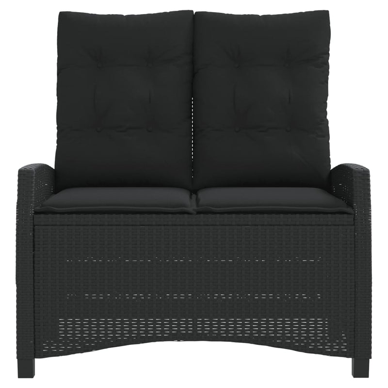 Reclining Garden Bench with Cushions Black Poly Rattan Payday Deals