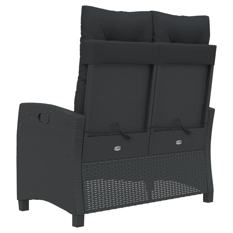 Reclining Garden Bench with Cushions Black Poly Rattan Payday Deals