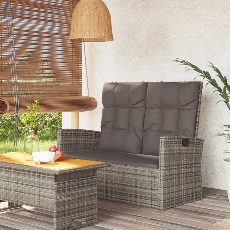 Reclining Garden Bench with Cushions Grey 118 cm Poly rattan Payday Deals