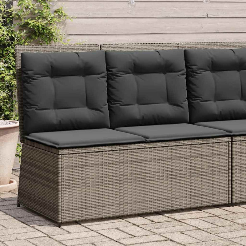 Reclining Garden Bench with Cushions Grey Poly Rattan Payday Deals
