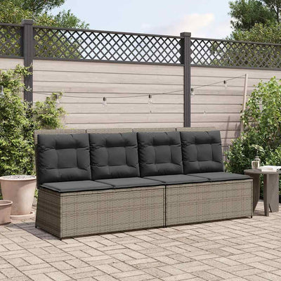 Reclining Garden Bench with Cushions Grey Poly Rattan Payday Deals
