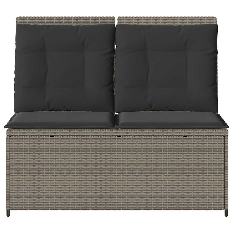 Reclining Garden Bench with Cushions Grey Poly Rattan Payday Deals