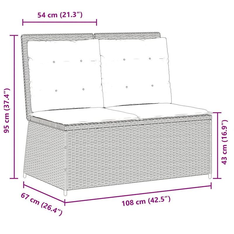 Reclining Garden Bench with Cushions Grey Poly Rattan Payday Deals