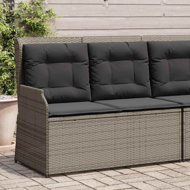 Reclining Garden Bench with Cushions Grey Poly Rattan Payday Deals