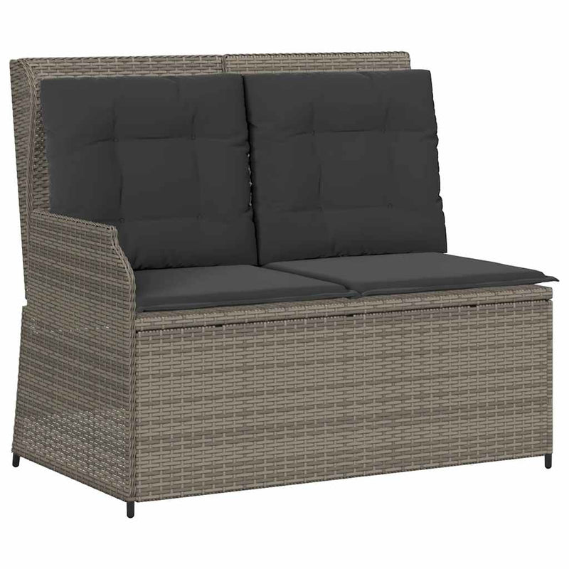 Reclining Garden Bench with Cushions Grey Poly Rattan Payday Deals